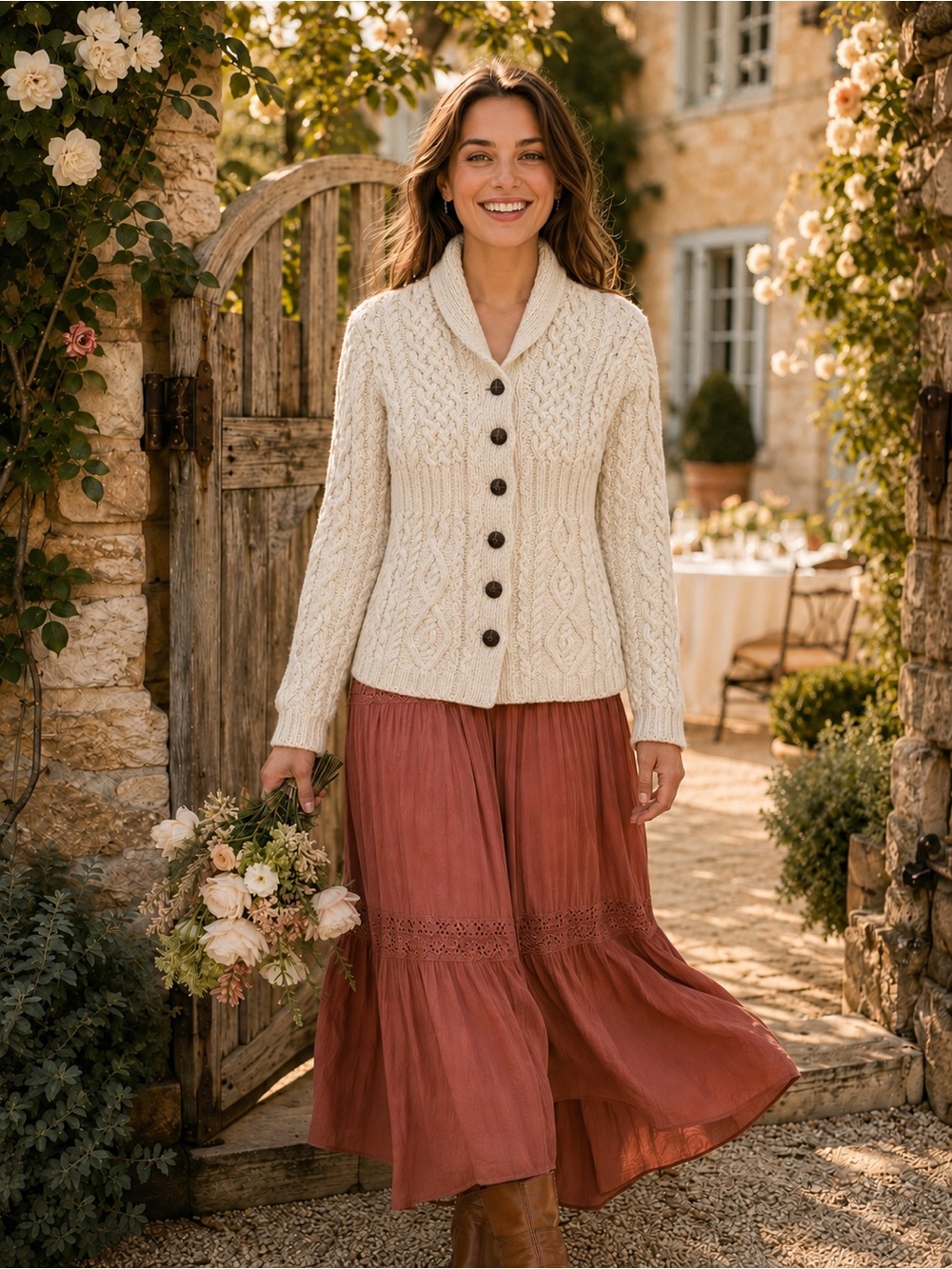 Inis Crafts Irish Merino Wool Cable Knit Cardigan Petite S